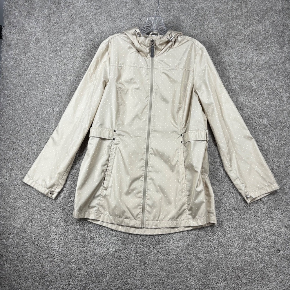 Jones New York Women Large Beige Polka Dot Hooded Rain Jacket J11740D-RC